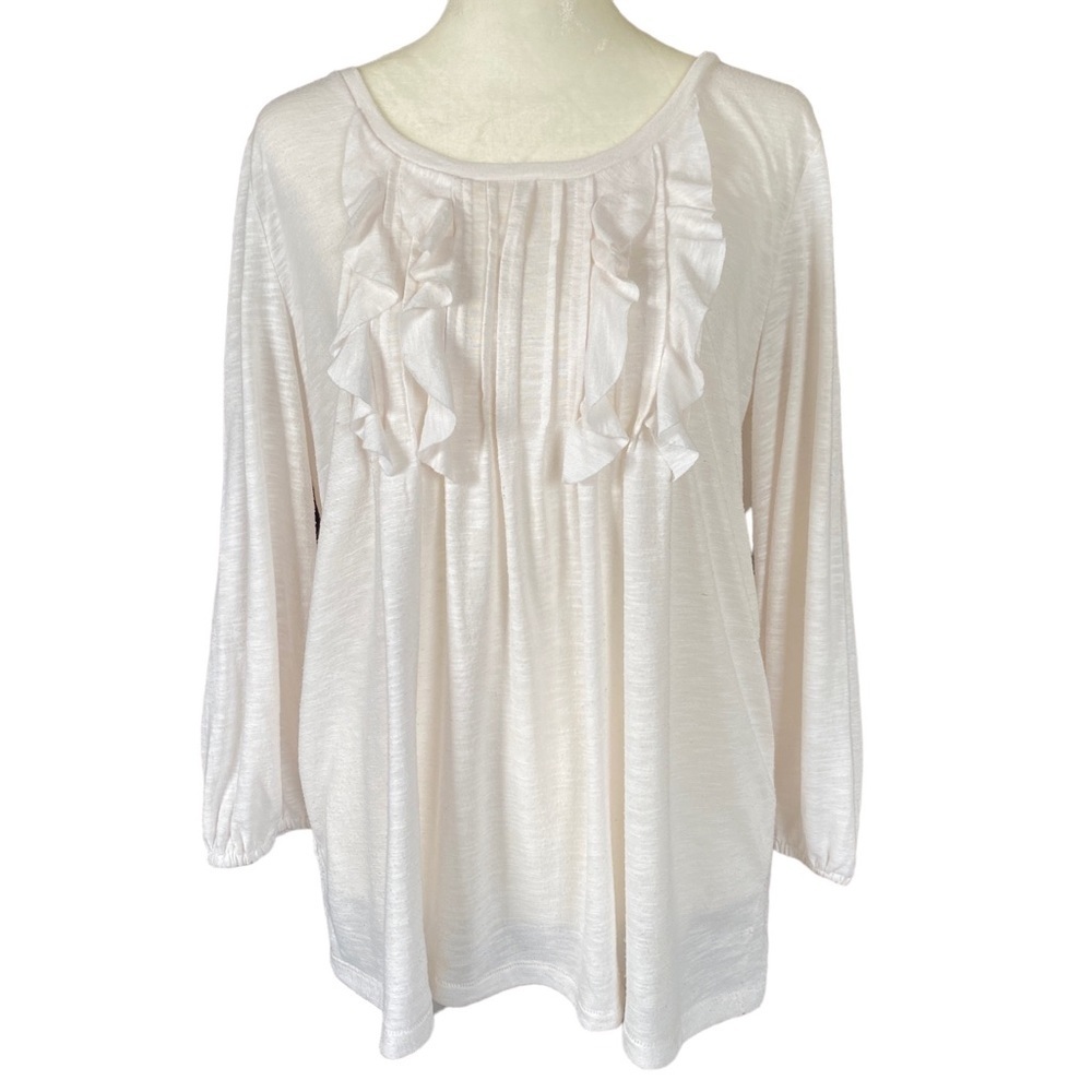 Loft long sleeve cream color top with ruffles and pleats women’s size L